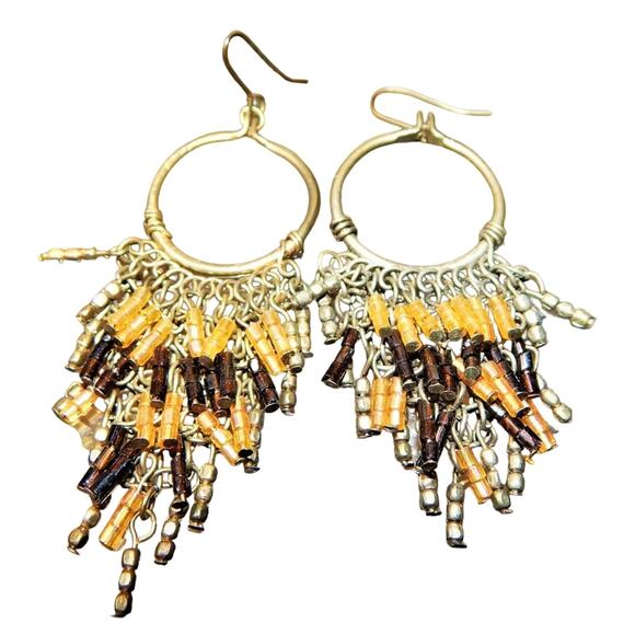 Vintage Jewelry - BoHo Wire & Bead Hoop Hook Earrings